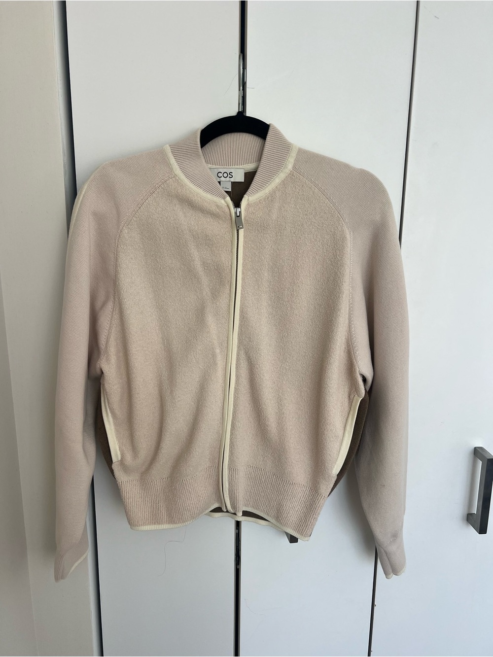 COS Light Cream Knit Bomber Jacket
